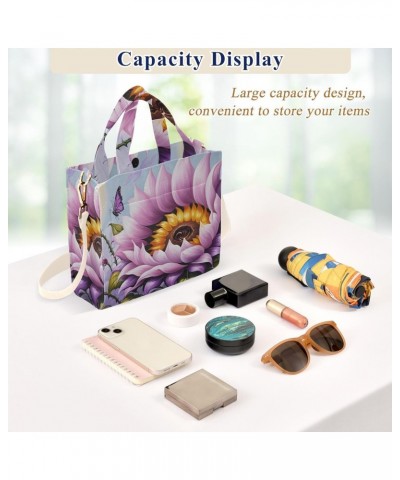 Corduroy Tote Bag for Women Purple Sunflower Print, Handbag Purses with Detachable Strap Size Small $16.51 Crossbody Bags