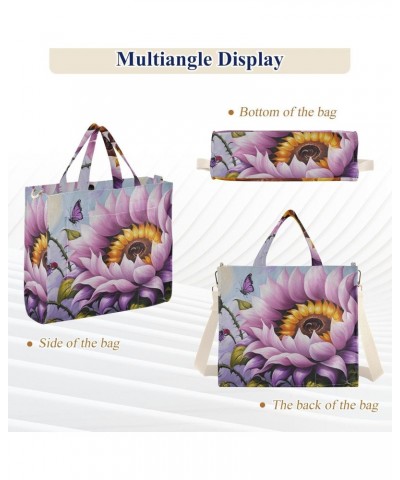 Corduroy Tote Bag for Women Purple Sunflower Print, Handbag Purses with Detachable Strap Size Small $16.51 Crossbody Bags