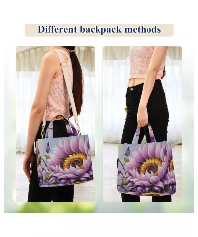 Corduroy Tote Bag for Women Purple Sunflower Print, Handbag Purses with Detachable Strap Size Small $16.51 Crossbody Bags