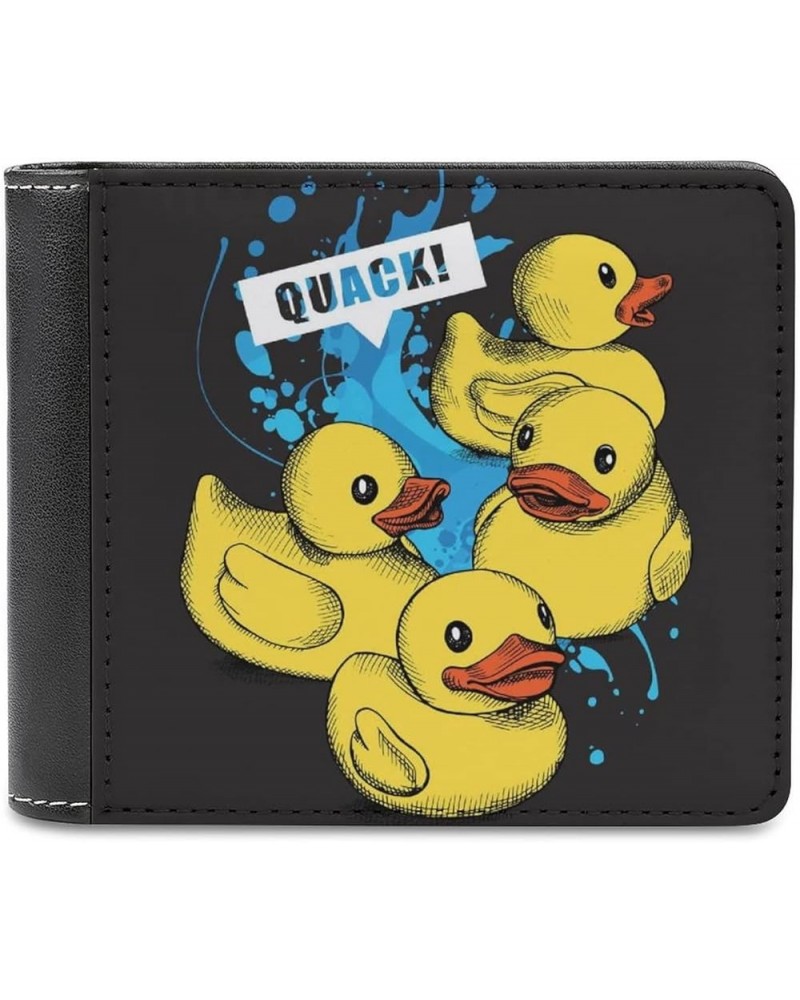 Yellow Rubber Ducks on Black Leather Bifold Wallet Coin Purse Soft Stylish Credit Pass Case Card-Holder for Boy Girl Men Woma...