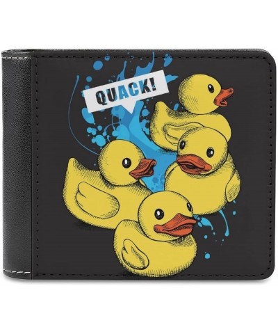 Yellow Rubber Ducks on Black Leather Bifold Wallet Coin Purse Soft Stylish Credit Pass Case Card-Holder for Boy Girl Men Woma...