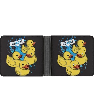 Yellow Rubber Ducks on Black Leather Bifold Wallet Coin Purse Soft Stylish Credit Pass Case Card-Holder for Boy Girl Men Woma...