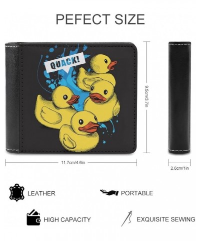 Yellow Rubber Ducks on Black Leather Bifold Wallet Coin Purse Soft Stylish Credit Pass Case Card-Holder for Boy Girl Men Woma...