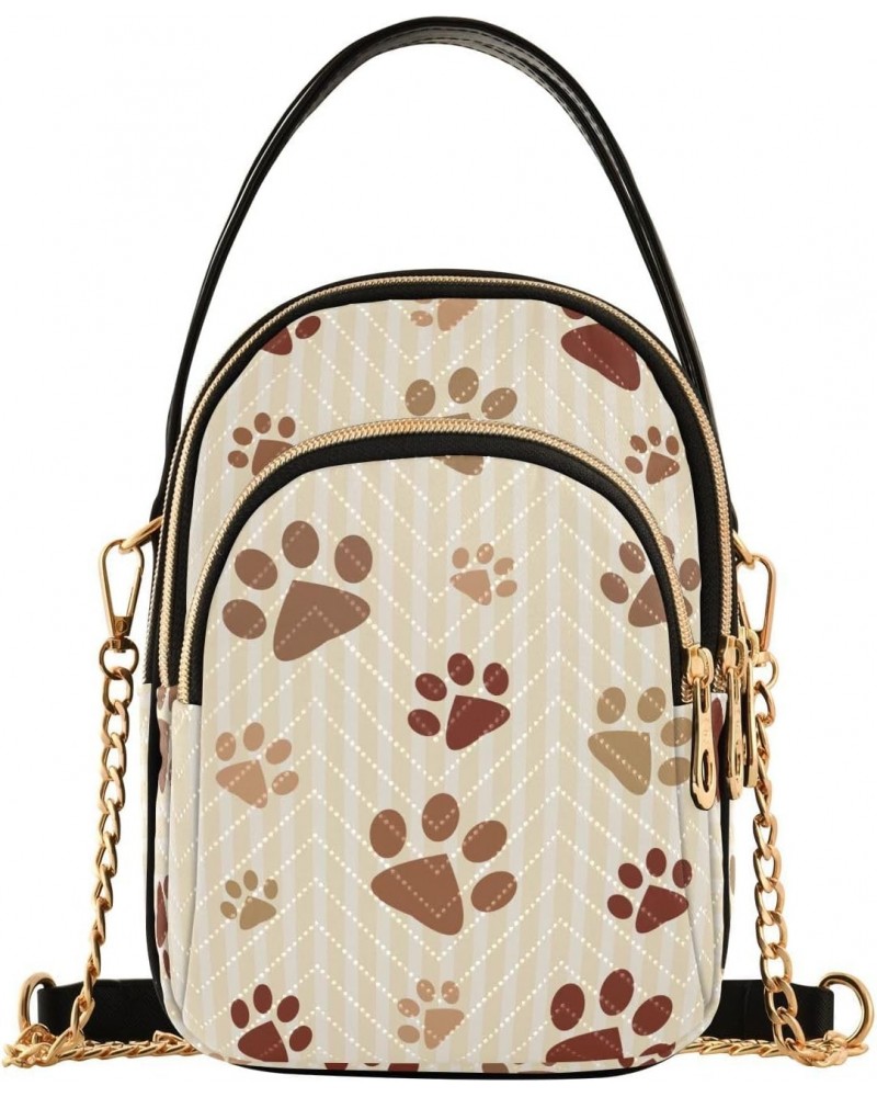 Dog's Brown Footprints Multi Pockets Crossbody Bags for Women Zip Cell Phone Purse Wallet Bag with Detachable Shoulder Strap ...