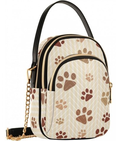 Dog's Brown Footprints Multi Pockets Crossbody Bags for Women Zip Cell Phone Purse Wallet Bag with Detachable Shoulder Strap ...