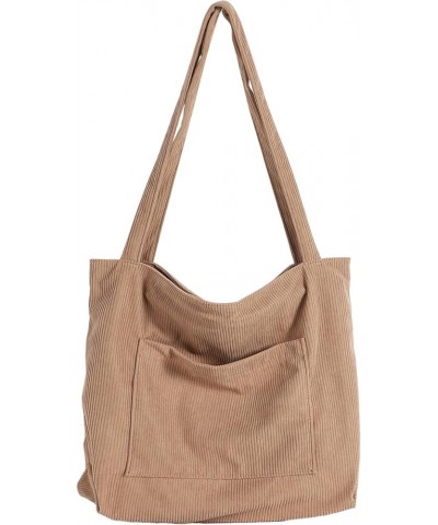 Women Corduroy Tote Bag, Large Shoulder Hobo Bags Casual Handbags Big Capacity Shopping Work Bag Khaki $10.53 Totes