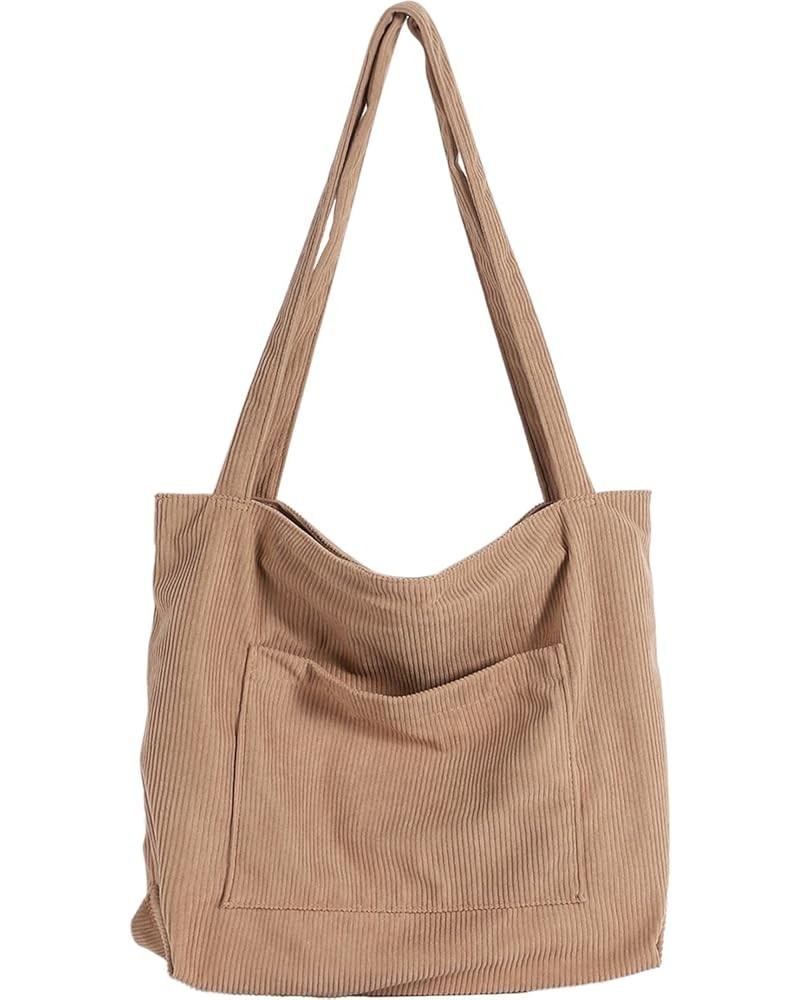 Women Corduroy Tote Bag, Large Shoulder Hobo Bags Casual Handbags Big Capacity Shopping Work Bag Khaki $10.53 Totes