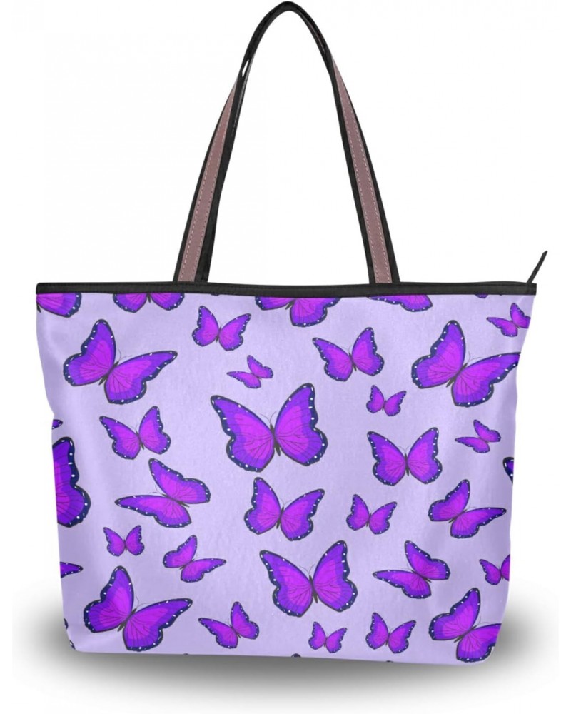 Purple Butterfly Tote Handbags for Women with Zipper Tote Bag for Work School $14.81 Totes