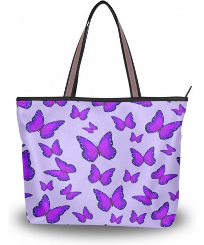 Purple Butterfly Tote Handbags for Women with Zipper Tote Bag for Work School $14.81 Totes