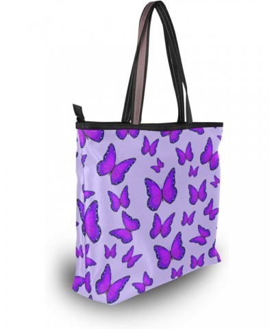 Purple Butterfly Tote Handbags for Women with Zipper Tote Bag for Work School $14.81 Totes