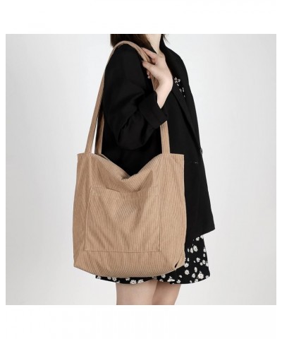 Women Corduroy Tote Bag, Large Shoulder Hobo Bags Casual Handbags Big Capacity Shopping Work Bag Khaki $10.53 Totes