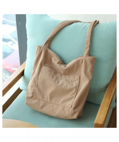 Women Corduroy Tote Bag, Large Shoulder Hobo Bags Casual Handbags Big Capacity Shopping Work Bag Khaki $10.53 Totes