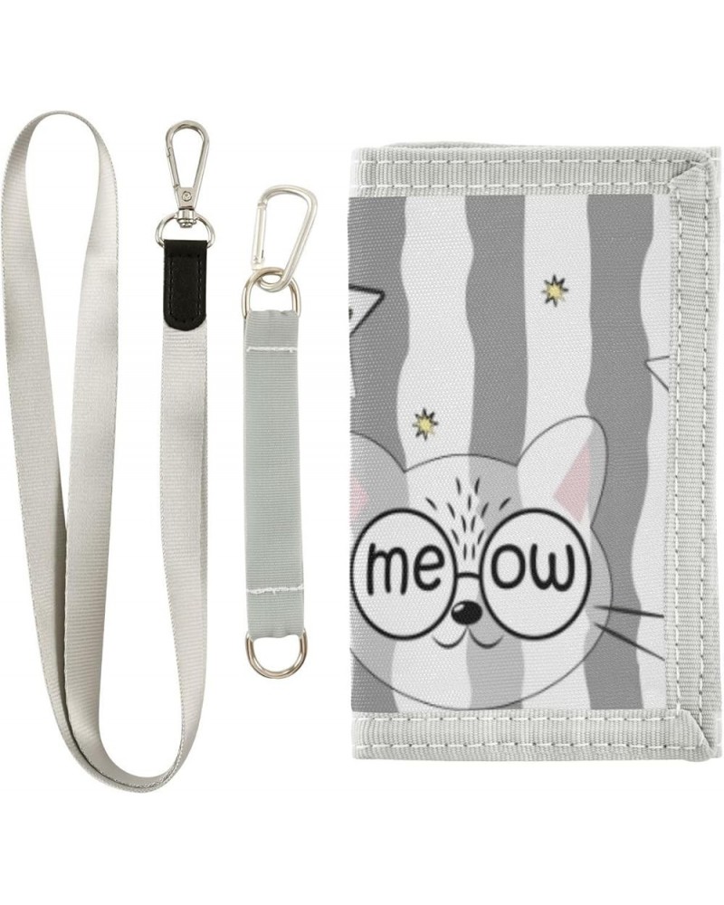 Cute Funny Dog Slim Front Pocket Wallet RFID ID Card Holder Cute Small Wallet with Keychian for Women Kids one size Cat Strip...