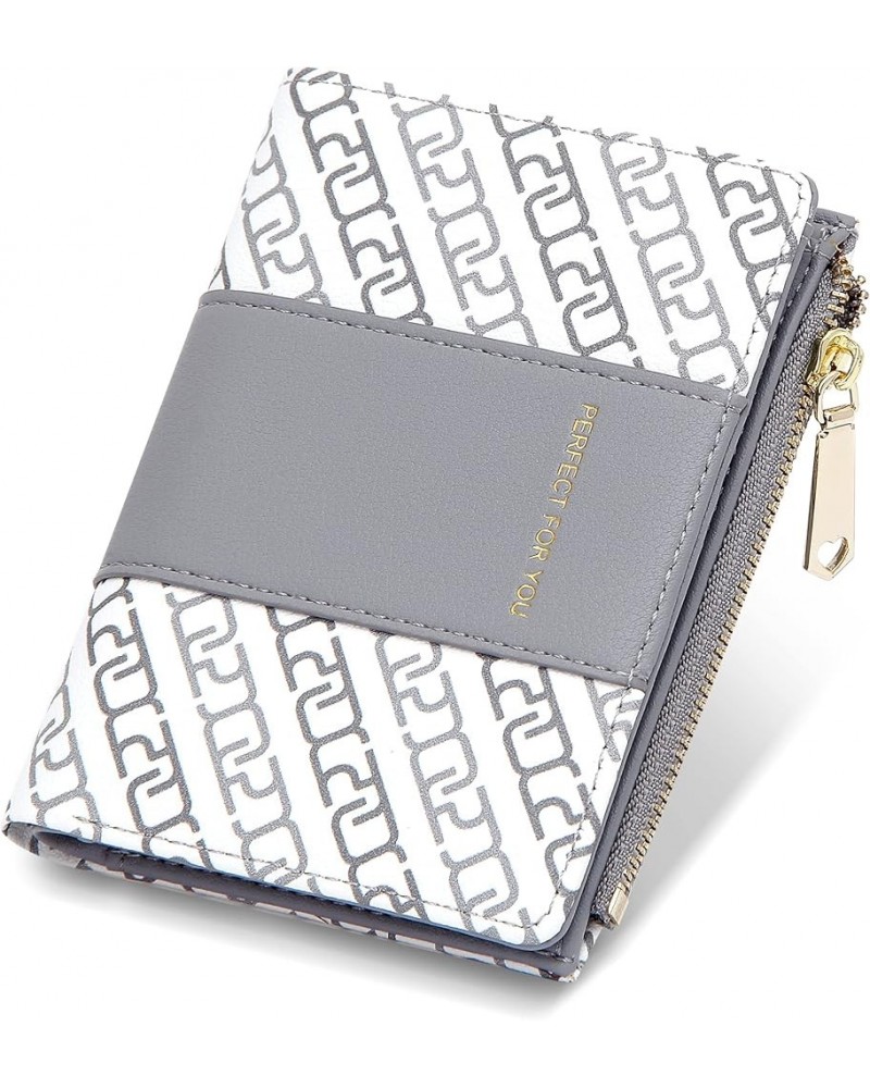 Small Wallet for Women Bifold Leather Coin Purse Card Holder Wallet with Zipper Coin Pocket ID Window Grey $7.94 Wallets