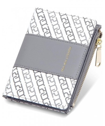 Small Wallet for Women Bifold Leather Coin Purse Card Holder Wallet with Zipper Coin Pocket ID Window Grey $7.94 Wallets