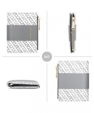 Small Wallet for Women Bifold Leather Coin Purse Card Holder Wallet with Zipper Coin Pocket ID Window Grey $7.94 Wallets