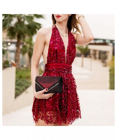 Women Rhinestone Evening Bag Faux Suede Clutch Formal Party Sparkly Purses Cocktail Wedding Handbag (Red) Red $25.65 Evening ...