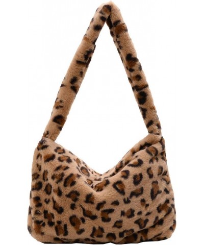 Fluffy Underarm Bag, Women Plush Shoulder Bag, Furry Flower Pattern Purse Tote Bag for Autumn and Winter Brown Leopard $11.43...