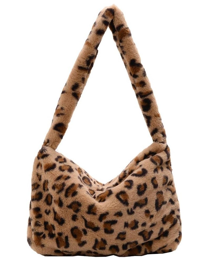 Fluffy Underarm Bag, Women Plush Shoulder Bag, Furry Flower Pattern Purse Tote Bag for Autumn and Winter Brown Leopard $11.43...