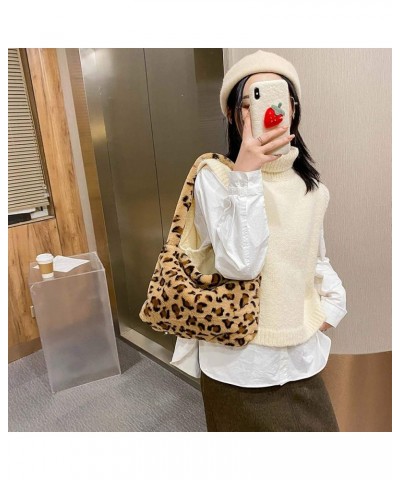 Fluffy Underarm Bag, Women Plush Shoulder Bag, Furry Flower Pattern Purse Tote Bag for Autumn and Winter Brown Leopard $11.43...