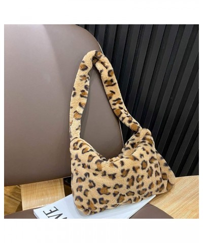 Fluffy Underarm Bag, Women Plush Shoulder Bag, Furry Flower Pattern Purse Tote Bag for Autumn and Winter Brown Leopard $11.43...