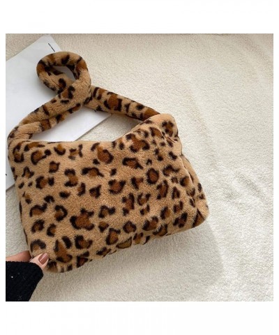 Fluffy Underarm Bag, Women Plush Shoulder Bag, Furry Flower Pattern Purse Tote Bag for Autumn and Winter Brown Leopard $11.43...