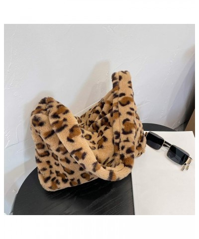 Fluffy Underarm Bag, Women Plush Shoulder Bag, Furry Flower Pattern Purse Tote Bag for Autumn and Winter Brown Leopard $11.43...