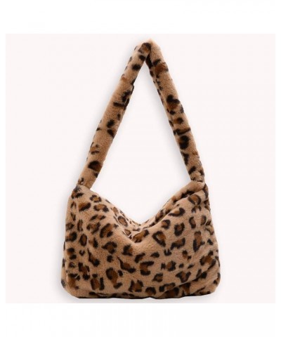 Fluffy Underarm Bag, Women Plush Shoulder Bag, Furry Flower Pattern Purse Tote Bag for Autumn and Winter Brown Leopard $11.43...