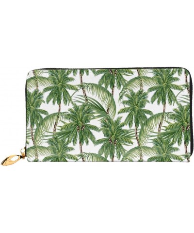 Palm Trees Tropical Leaves Leather Wallet Long Clutch Purse Fashion Wristlet Handbag For Women And Men $24.06 Wristlets