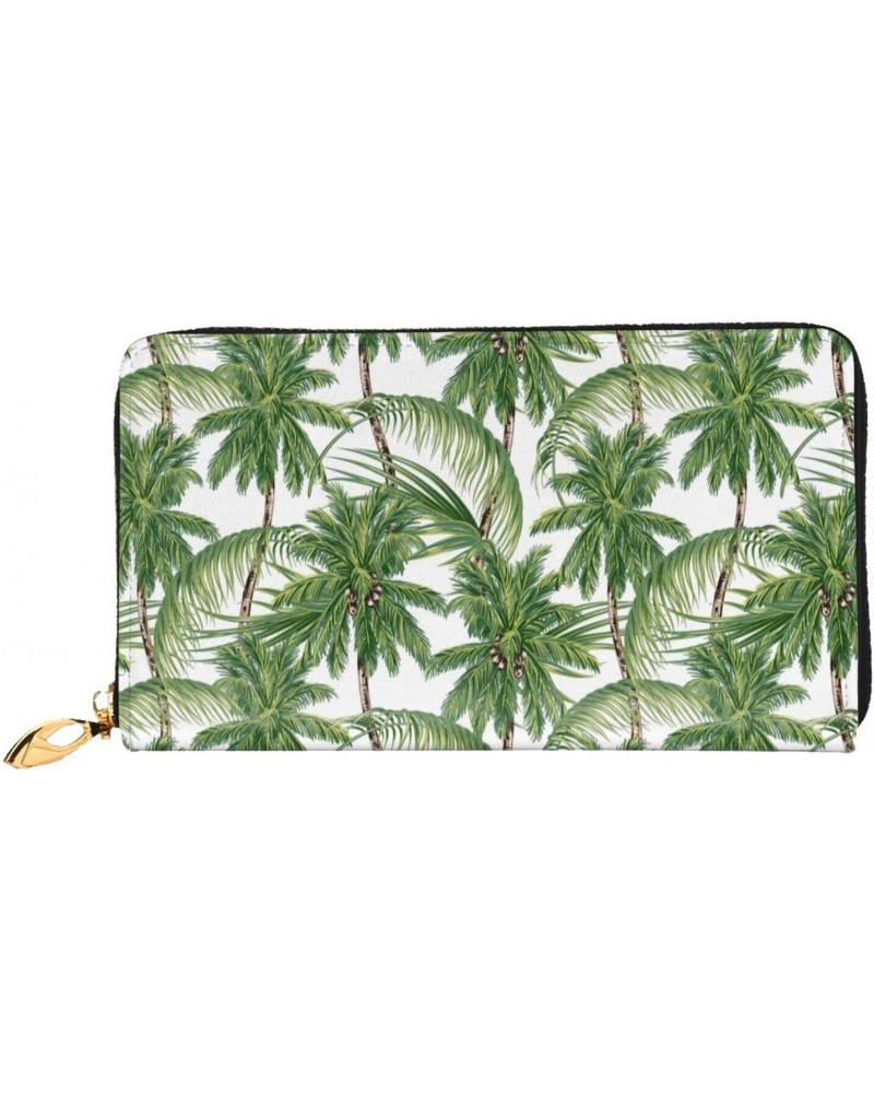 Palm Trees Tropical Leaves Leather Wallet Long Clutch Purse Fashion Wristlet Handbag For Women And Men $24.06 Wristlets