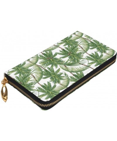 Palm Trees Tropical Leaves Leather Wallet Long Clutch Purse Fashion Wristlet Handbag For Women And Men $24.06 Wristlets