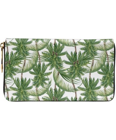 Palm Trees Tropical Leaves Leather Wallet Long Clutch Purse Fashion Wristlet Handbag For Women And Men $24.06 Wristlets