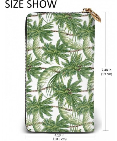 Palm Trees Tropical Leaves Leather Wallet Long Clutch Purse Fashion Wristlet Handbag For Women And Men $24.06 Wristlets