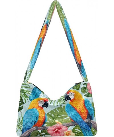 Tropical Parrot and Flower Women's Bag, Zipper Shoulder Bag for Women, Autumn Handbags Parrots on Palm Leaves and Flowers-4 $...