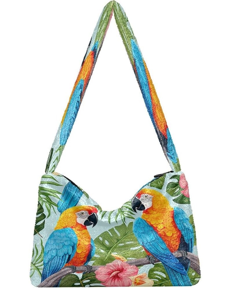 Tropical Parrot and Flower Women's Bag, Zipper Shoulder Bag for Women, Autumn Handbags Parrots on Palm Leaves and Flowers-4 $...