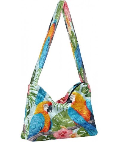 Tropical Parrot and Flower Women's Bag, Zipper Shoulder Bag for Women, Autumn Handbags Parrots on Palm Leaves and Flowers-4 $...