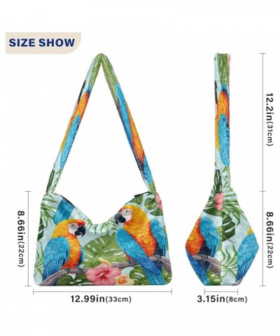 Tropical Parrot and Flower Women's Bag, Zipper Shoulder Bag for Women, Autumn Handbags Parrots on Palm Leaves and Flowers-4 $...