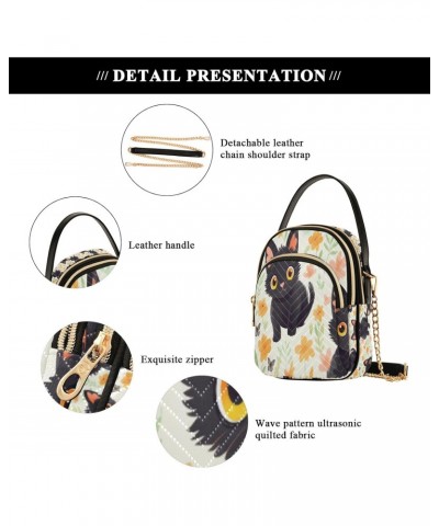 Black Cat in Flowers Crossbody Handbags for Women Casual Leather Shoulder Phone Purse $14.81 Crossbody Bags