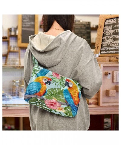 Tropical Parrot and Flower Women's Bag, Zipper Shoulder Bag for Women, Autumn Handbags Parrots on Palm Leaves and Flowers-4 $...