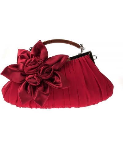 Women Elegant Silk Flower Decor Purse Bride Clutch for Wedding Cocktail Ball Wine Red $13.63 Evening Bags