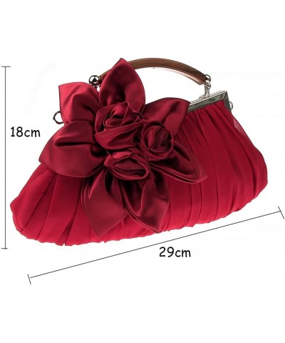 Women Elegant Silk Flower Decor Purse Bride Clutch for Wedding Cocktail Ball Wine Red $13.63 Evening Bags