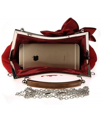 Women Elegant Silk Flower Decor Purse Bride Clutch for Wedding Cocktail Ball Wine Red $13.63 Evening Bags