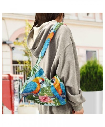 Tropical Parrot and Flower Women's Bag, Zipper Shoulder Bag for Women, Autumn Handbags Parrots on Palm Leaves and Flowers-4 $...