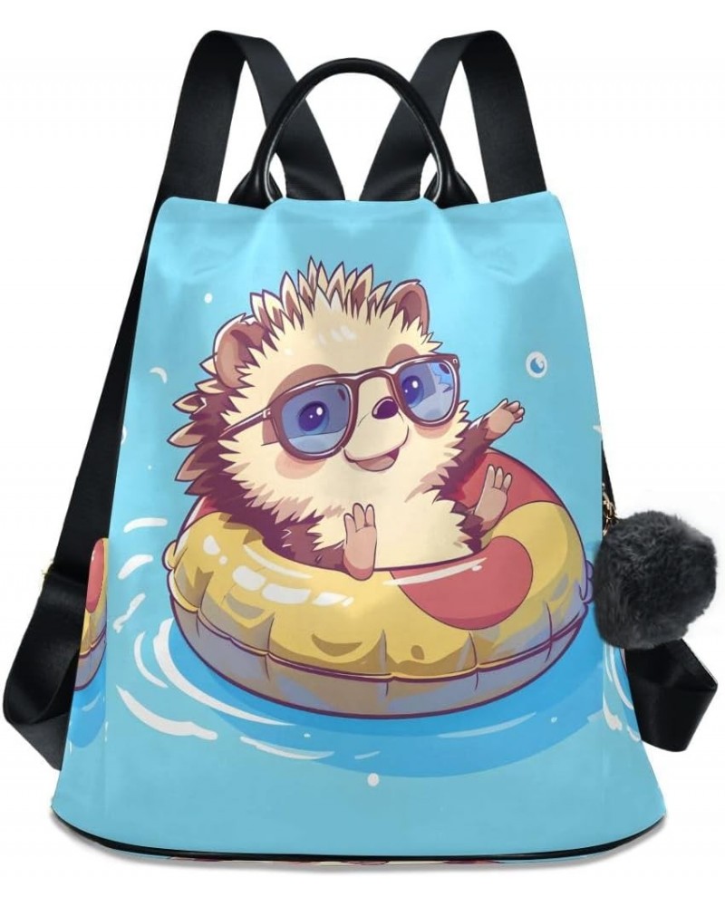 Cute Hedgehog Wear Swimming Women Purse Backpack Anti-Theft for Fashion Bag Travel Back Pack Rucksack Shoulder Bag $24.35 Bac...