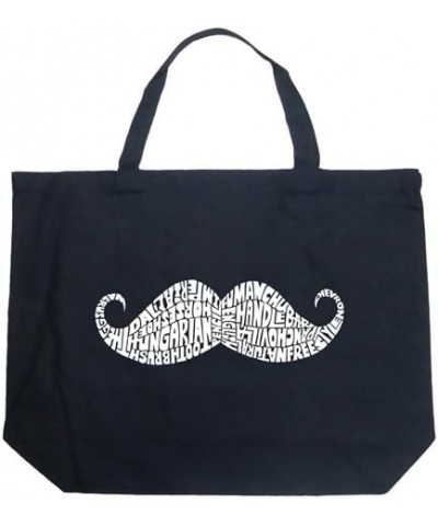 Large Word Art Tote Bag - Ways to Style a Moustache - Black $9.89 Totes