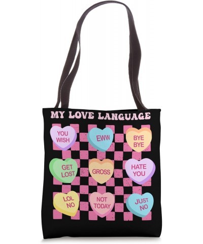 My Love Language Couple Valentine's Day Heart Candy Groovy Tote Bag $13.51 Totes