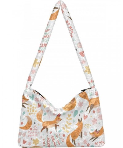 Cute Foxes Flowers Shoulder Tote Bags for Women Furry Crossbody bag Hobo Handbag Purses for Traveling Working Shopping $11.12...