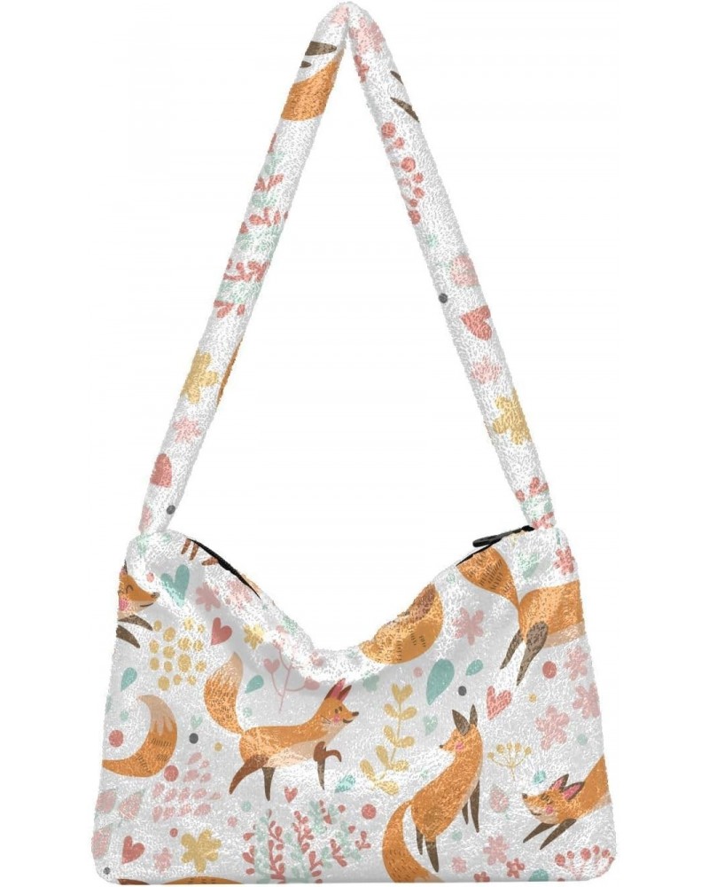 Cute Foxes Flowers Shoulder Tote Bags for Women Furry Crossbody bag Hobo Handbag Purses for Traveling Working Shopping $11.12...