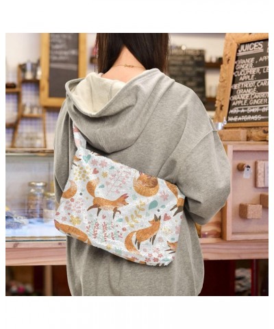 Cute Foxes Flowers Shoulder Tote Bags for Women Furry Crossbody bag Hobo Handbag Purses for Traveling Working Shopping $11.12...