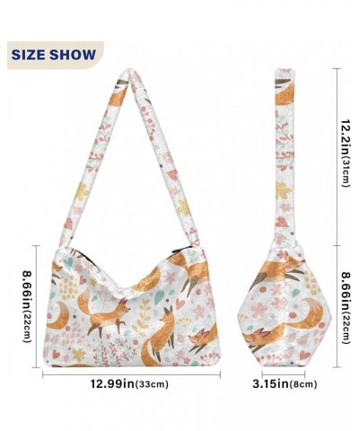 Cute Foxes Flowers Shoulder Tote Bags for Women Furry Crossbody bag Hobo Handbag Purses for Traveling Working Shopping $11.12...